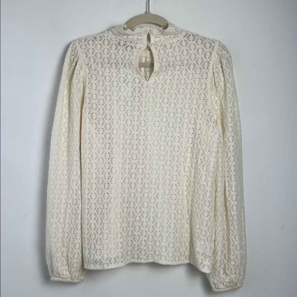 NEW LOFT Whisper White Lace Mock Neck Bishop Sleeve Blouse Top Romantic Sweet S - Picture 4 of 9